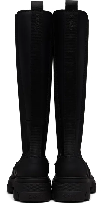 Ganni Black Cleated Tall Chelsea Boots In Black