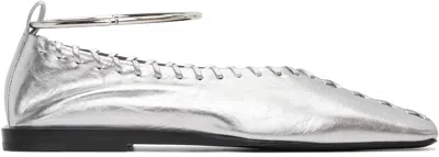 Jil Sander Ankle-bracelet Ballet Flats In Silver