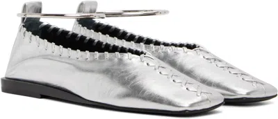 Jil Sander Ankle-bracelet Ballet Flats In Silver