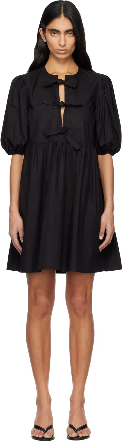 Ganni Cotton Poplin Tie String Mini Dress In Black