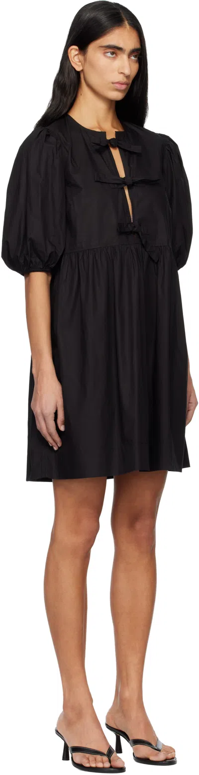 Ganni Cotton Poplin Tie String Mini Dress In Black