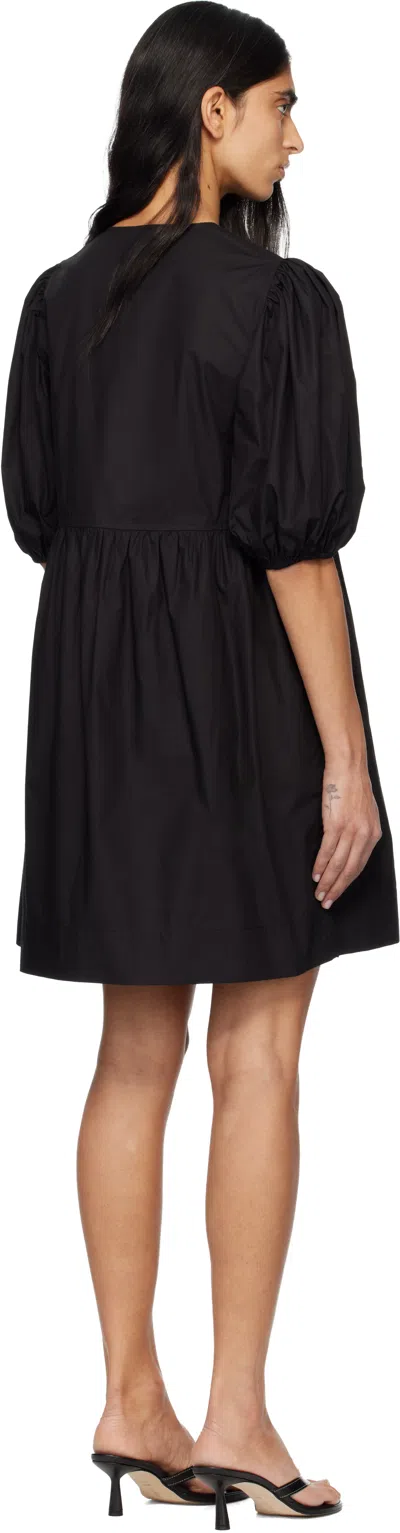 Ganni Cotton Poplin Tie String Mini Dress In Black