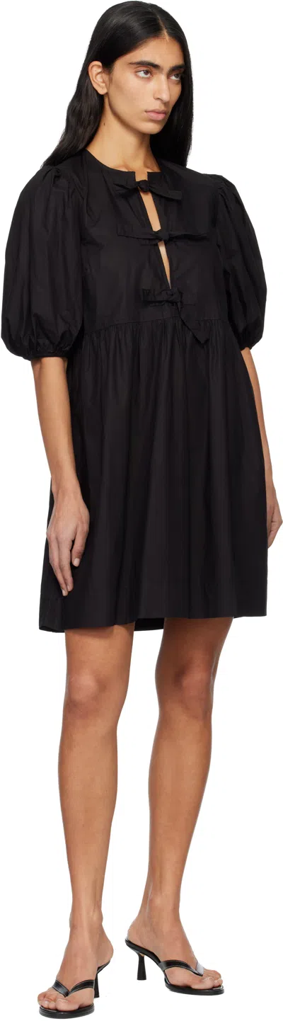 Ganni Cotton Poplin Tie String Mini Dress In Black