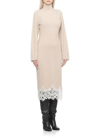 Fabiana Filippi Roll-neck Lace-trim Dress In Brown