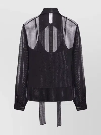 Max Mara Sheer Long Sleeve Top With Tie Detail In Black