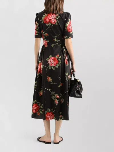 Dolce & Gabbana Belted Gathered Floral-print Cotton-poplin Midi Dress In Black
