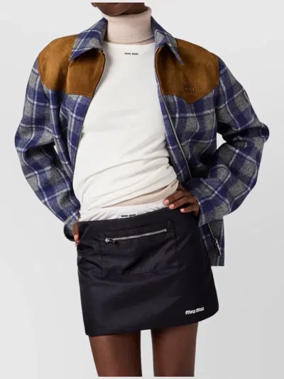 Miu Miu Stylish Skirt With Contrast Panel And Zip Pocket In Black