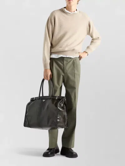 Prada Soft Textured Crew Neck Long Sleeve Sweater In Neutral