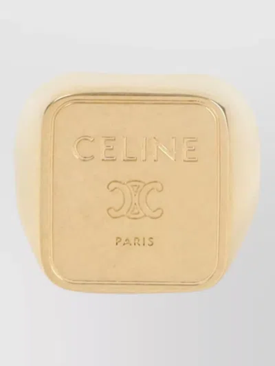 Celine Square Shaped Signet Ring With Polished Finish In Gold