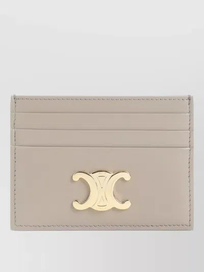 Celine Triomphe Compact Card Holder In Neutral