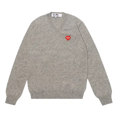 Pre-owned Comme Des Garçons Play Heart V Neck Pullover 'light Grey' | Men's Size Xxl In Gray