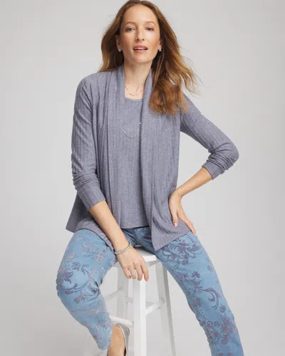 Chico's Cozy Cardigan Sweater Twinset In Blue In Blue