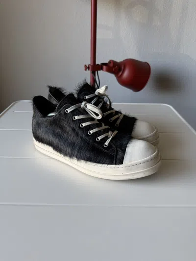 Pre-owned Rick Owens Pony Hair Ramones Low 45/12 Shoes In Black