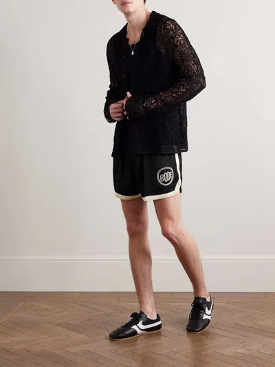 Pre-owned Bode 495usd Straight-leg Bead-embellished Satin Shorts In Black