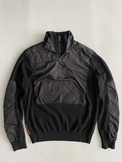 Pre-owned Prada 2000's Double Collar Nylon Wool Sweater In Black