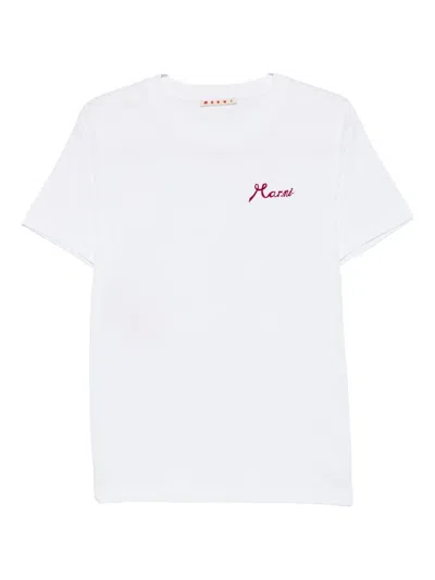 Marni Logo On The Chest Cotton T-shirt In White