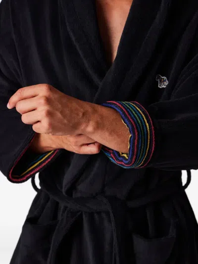 Paul Smith Zebra-embroidered Robe In Black