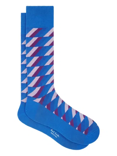 Paul Smith Diagonal-striped Cotton Socks In Blue