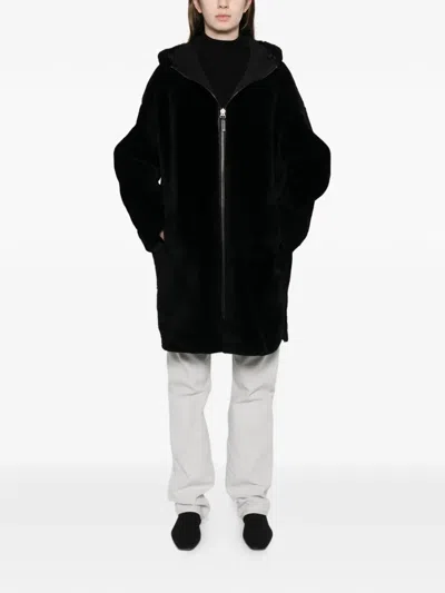 Yves Salomon Hooded Zip-fastening Coat In Black
