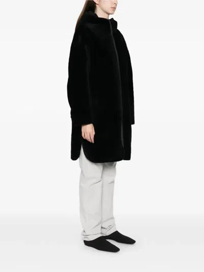 Yves Salomon Hooded Zip-fastening Coat In Black