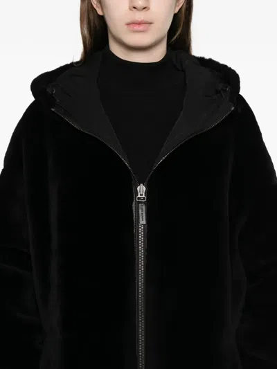 Yves Salomon Hooded Zip-fastening Coat In Black