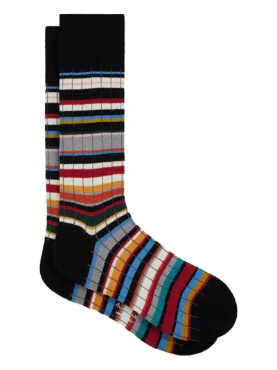 Paul Smith Ives Striped Cotton-blend Socks In Black