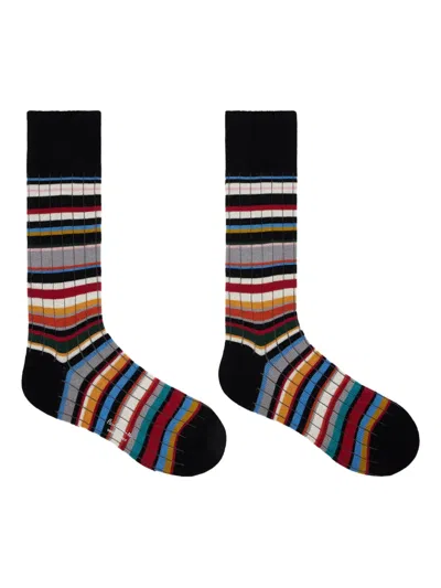 Paul Smith Ives Striped Cotton-blend Socks In Black