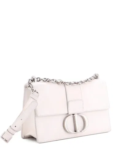 Pre-owned Dior 30 Montaigne Chain Flap Bag Leather East West Shoulder Bag In White
