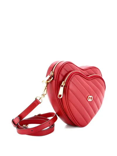 Pre-owned Gucci Interlocking G Heart Diagonal Quilted Leather Mini Shoulder Bag In Red