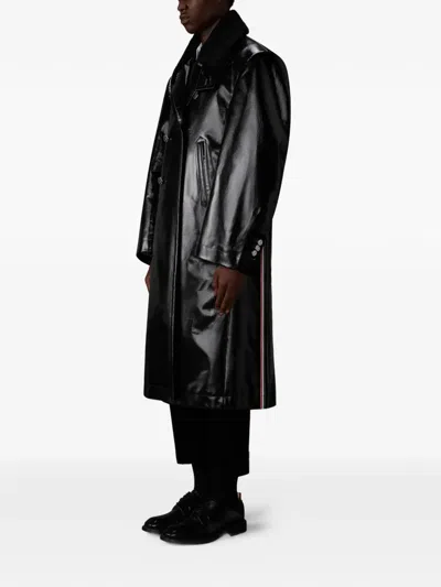Thom Browne Double-breasted Leather Coat In Black