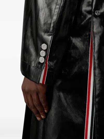 Thom Browne Double-breasted Leather Coat In Black