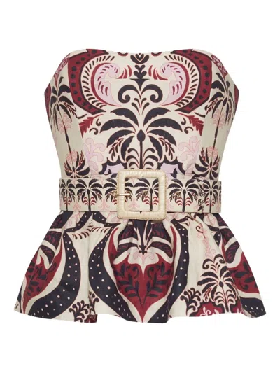 Cara Cara Belted Print Top In Brown