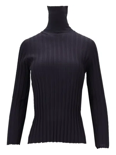 La Rose High-neck Ribbed Top In Black
