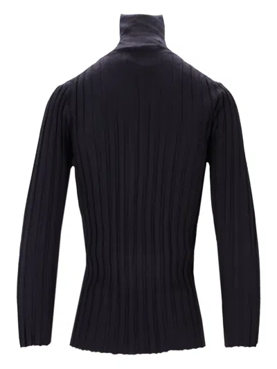 La Rose High-neck Ribbed Top In Black