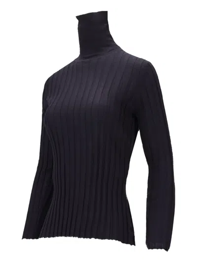 La Rose High-neck Ribbed Top In Black
