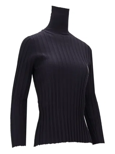 La Rose High-neck Ribbed Top In Black