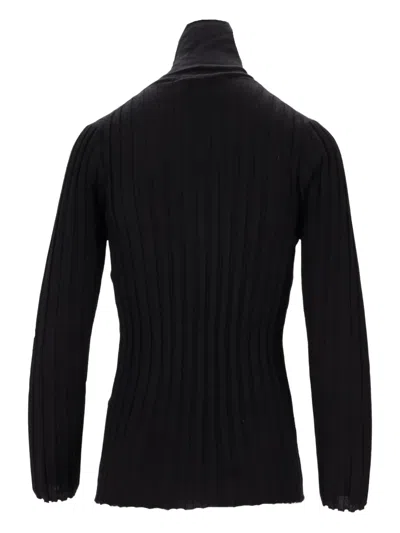 La Rose High-neck Ribbed Top In Black