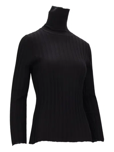 La Rose High-neck Ribbed Top In Black