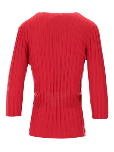 La Rose V-neck Ribbed Top In Red