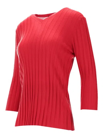 La Rose V-neck Ribbed Top In Red