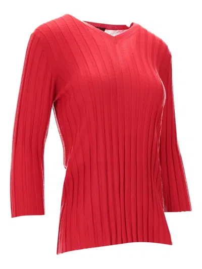 La Rose V-neck Ribbed Top In Red