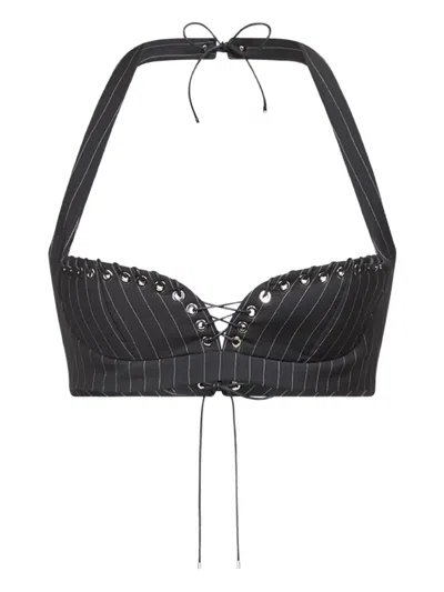 Ludovic De Saint Sernin Robin Pinstripe Lace-up Top In Black