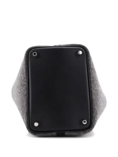 Pre-owned Hermes Picotin Lock Bag Felt With Leather Pm Bucket Bag In Black