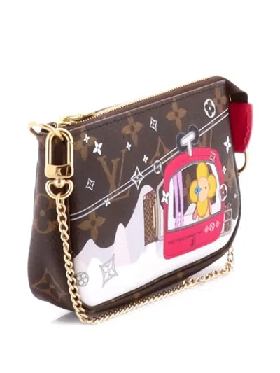 Pre-owned Louis Vuitton Pochette Accessoires Limited Edition Vivienne Xmas Monogram Canvas Mini Clutch Bag In Brown