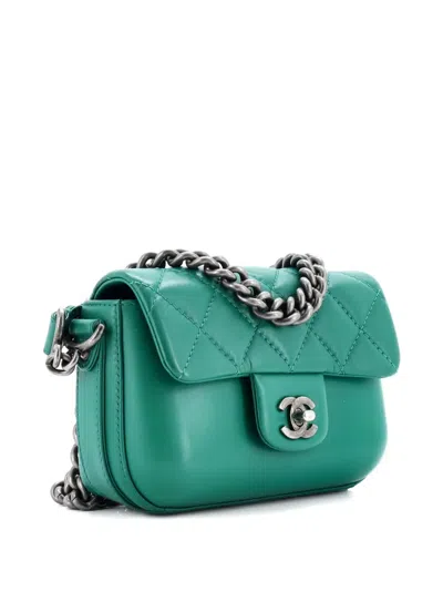 Pre-owned Chanel Rock My Flap Bag Quilted Calfskin Mini Shoulder Bag In Green