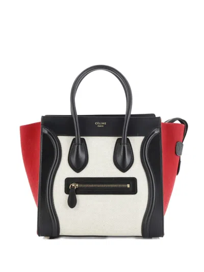 Pre-owned Celine Tricolor Luggage Bag Canvas And Leather Micro Tote Bag In Black