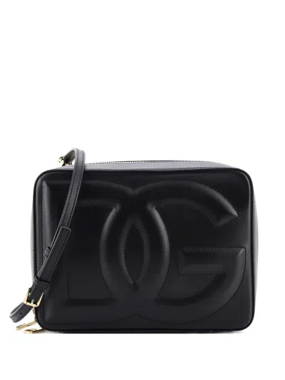 Pre-owned Dolce & Gabbana Dg Logo Camera Bag Leather Medium Crossbody Bag In Black