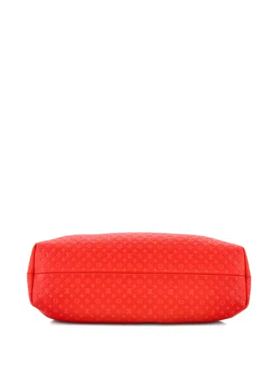 Pre-owned Louis Vuitton Top Handle Frame Clutch Nanogram Embossed Leather Satchel In Red