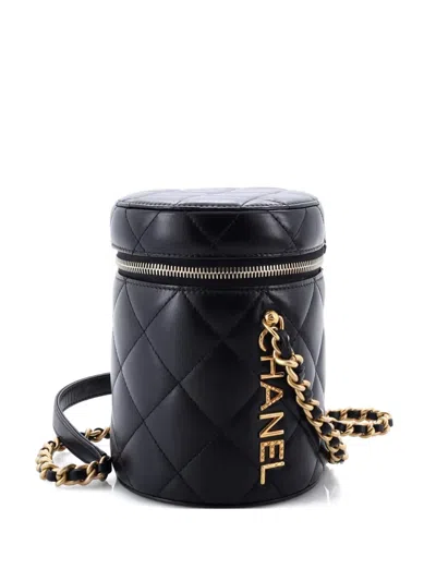 Pre-owned Chanel Side Note Vanity Case Quilted Lambskin Small Crossbody Bag In Black