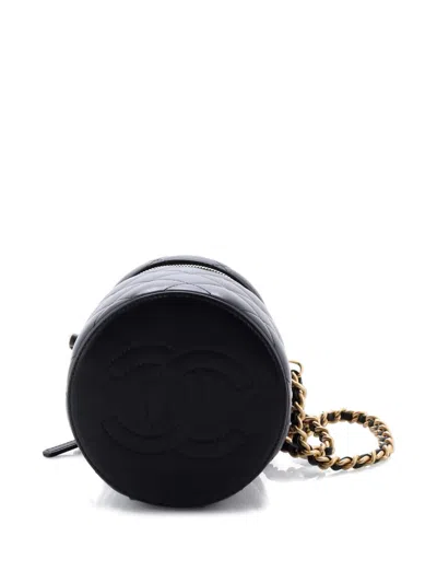 Pre-owned Chanel Side Note Vanity Case Quilted Lambskin Small Crossbody Bag In Black
